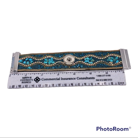 Turquoise & Gold Boho Cuff Bracelet w/ Multicolored Sparkling 18mm Ginger Snap! - Picture 13 of 16